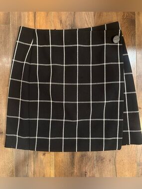 LOFT Black White Windowpane Mini Skirt Size 0 Preppy Office Chic